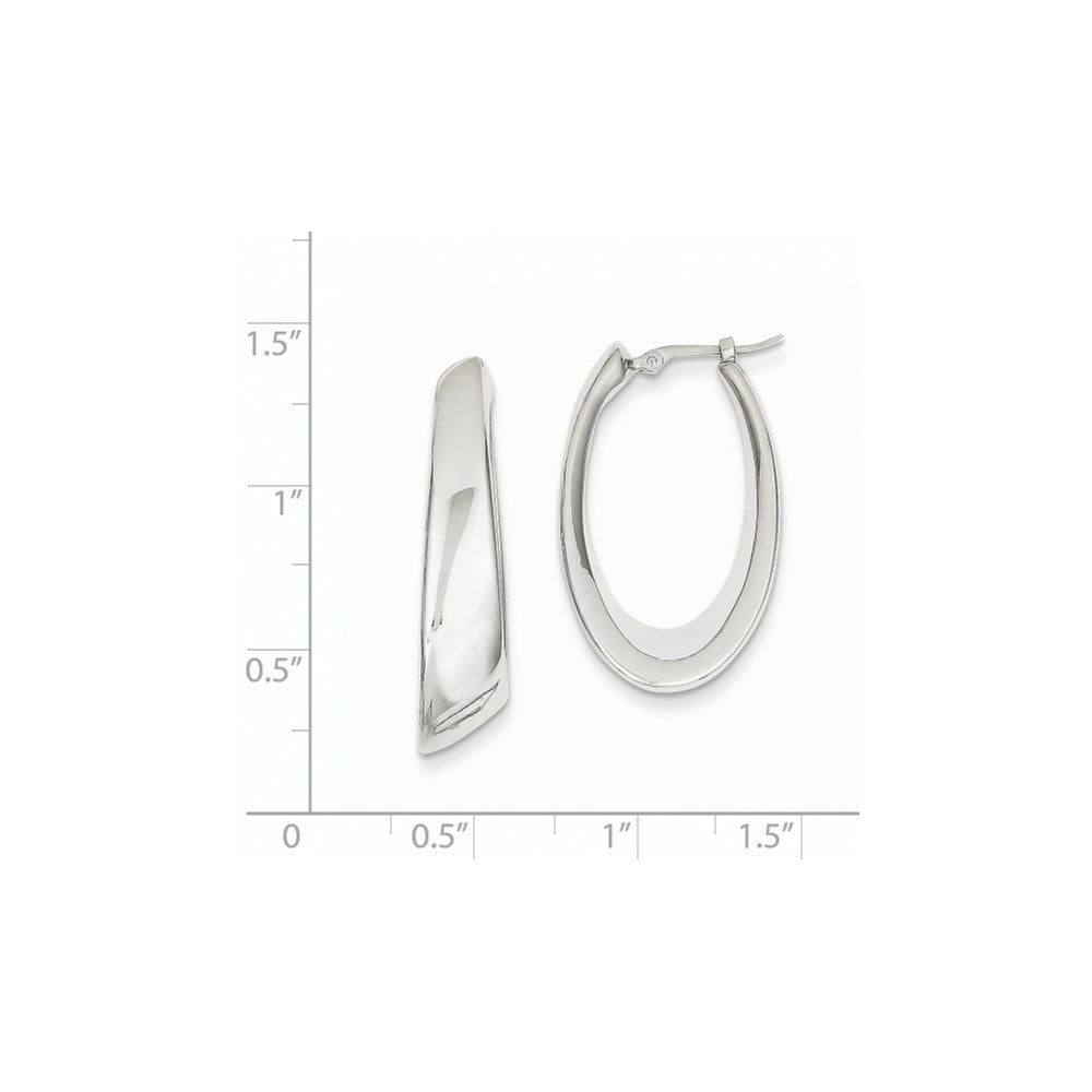 14k White Gold Tapered Slanted Oval Hoop Earrings