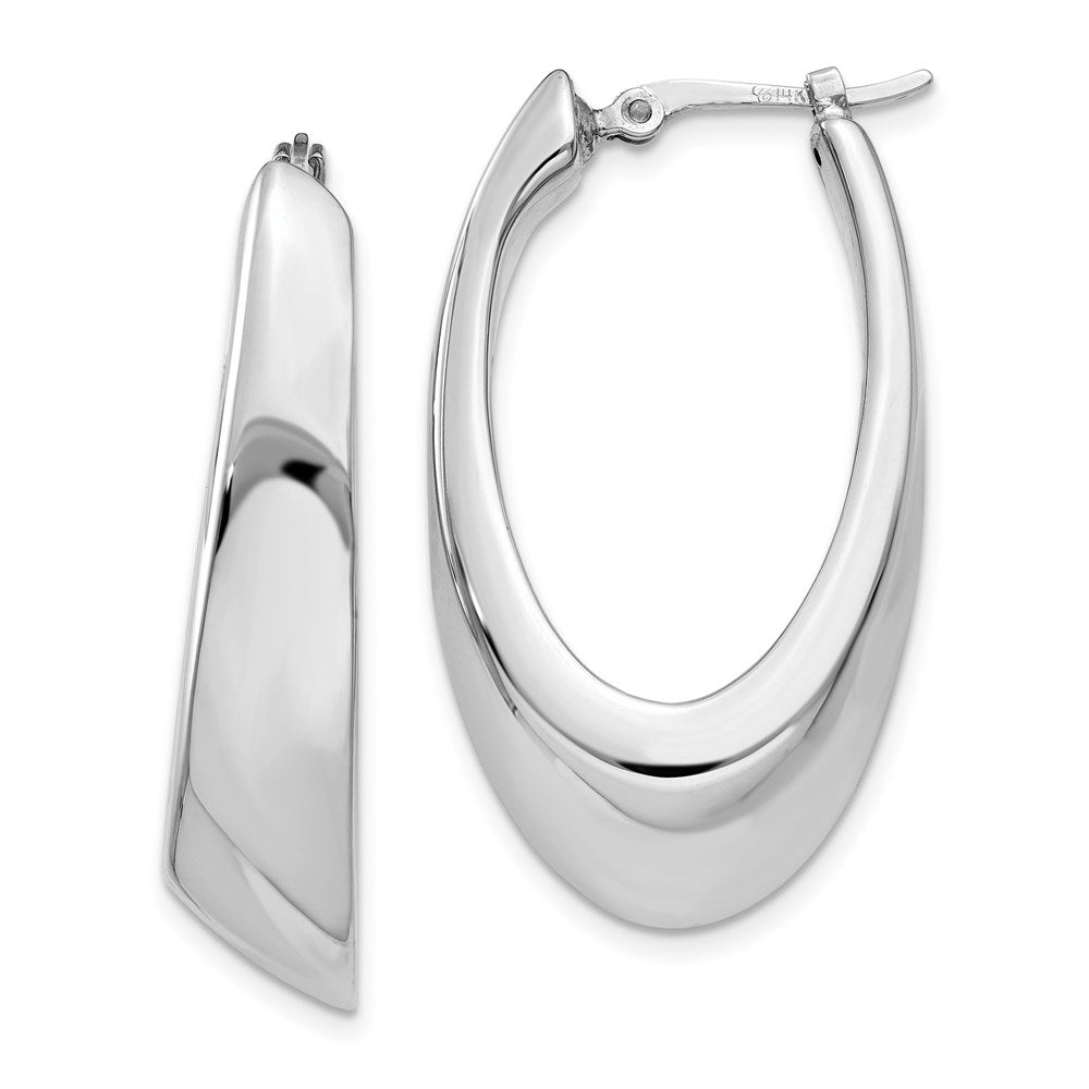 14k White Gold Tapered Slanted Oval Hoop Earrings