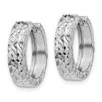 Thumbnail for 14k White Gold Diamond-cut Hinged Hoop Earrings