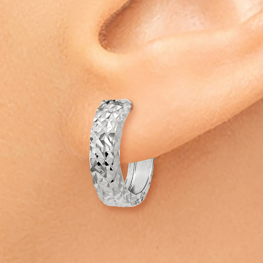 14k White Gold Diamond-cut Hinged Hoop Earrings