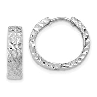 Thumbnail for 14k White Gold Diamond-cut Hinged Hoop Earrings