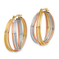 Thumbnail for 14k Tri-color Fancy Hollow Tube Hoops
