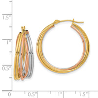 Thumbnail for 14k Tri-color Fancy Hollow Tube Hoops