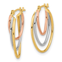 Thumbnail for 14k Tri-Color Diamond-cut Graduated 3 Ring Hoops