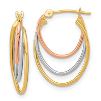 Thumbnail for 14k Tri-Color Diamond-cut Graduated 3 Ring Hoops