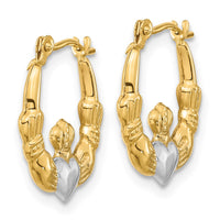 Thumbnail for 14k w/White Rhodium Polished Claddagh Hoops