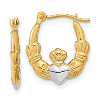 Thumbnail for 14k w/White Rhodium Polished Claddagh Hoops
