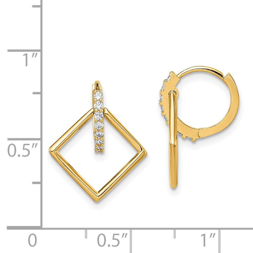 14K CZ Square Dangle Hinged Hoop Earrings