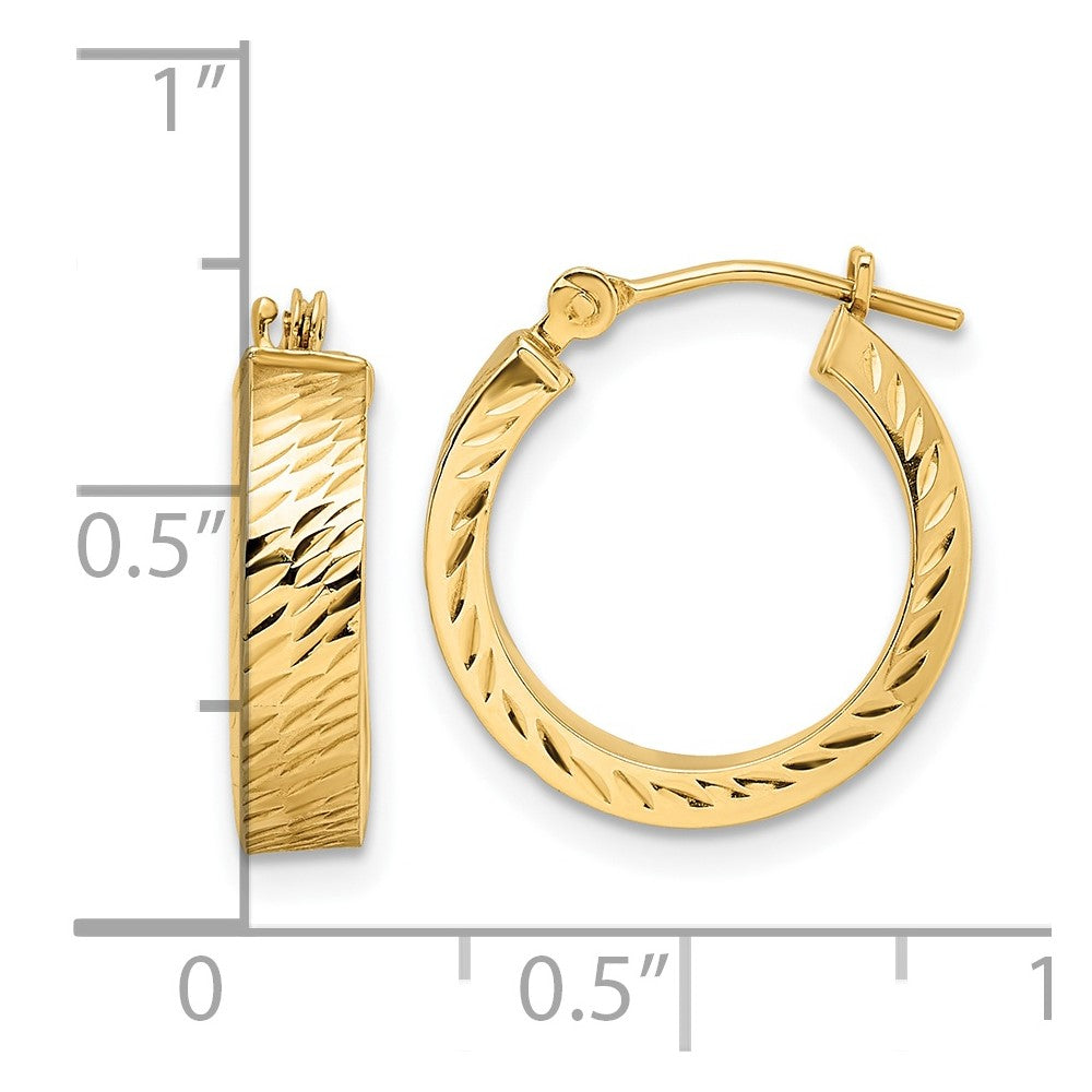 14k Polished Diamond-cut Hoop Earrings