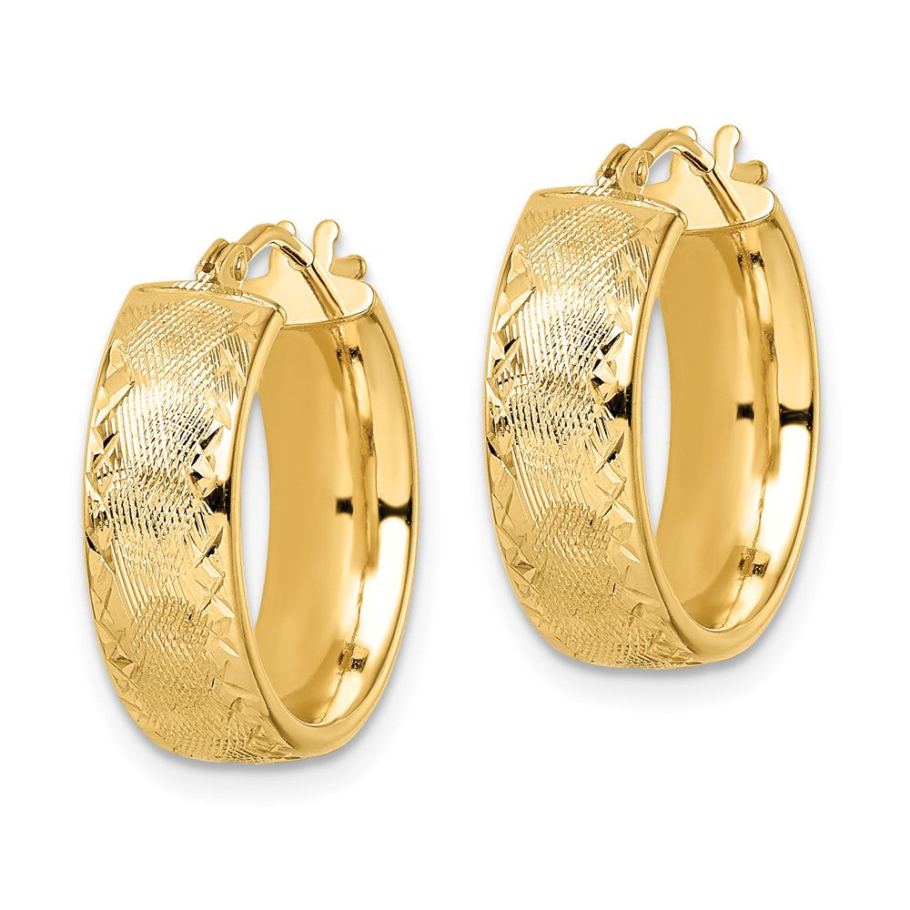 14k Polished Textured Diamond-cut Hoop Earrings