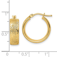 Thumbnail for 14k Polished Textured Diamond-cut Hoop Earrings