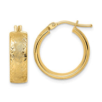 Thumbnail for 14k Polished Textured Diamond-cut Hoop Earrings