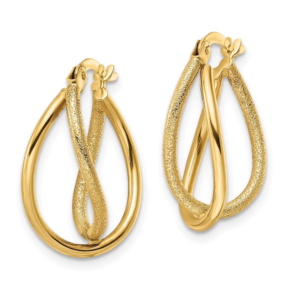 14k Polished and Textured Oval Hoop Earrings