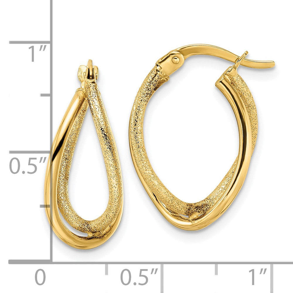 14k Polished and Textured Oval Hoop Earrings