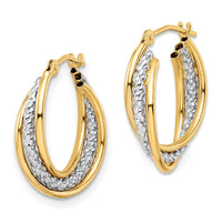 Thumbnail for 14k w/ White Rhodium Polished Textured Hoops