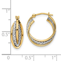 Thumbnail for 14k w/ White Rhodium Polished Textured Hoops