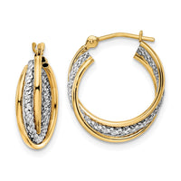 Thumbnail for 14k w/ White Rhodium Polished Textured Hoops