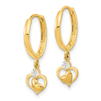 Thumbnail for 14K Polished CZ Dangle Heart Hoop Earrings