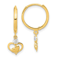 Thumbnail for 14K Polished CZ Dangle Heart Hoop Earrings