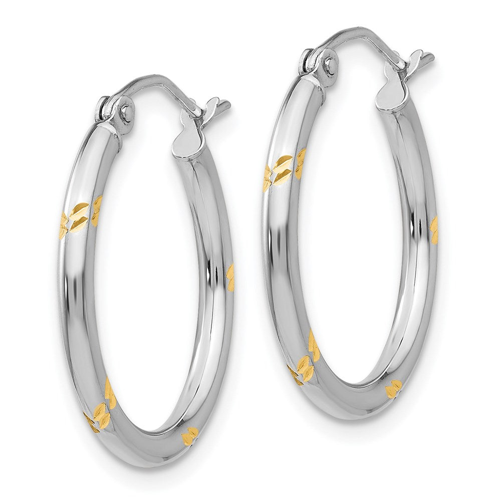 14k White Gold and Yellow Rhodium Hoop Earrings