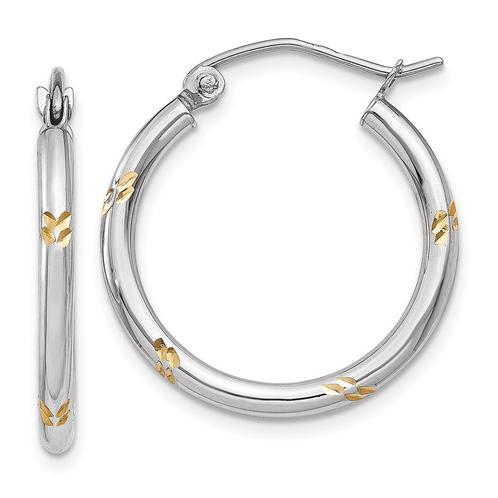 14k White Gold and Yellow Rhodium Hoop Earrings