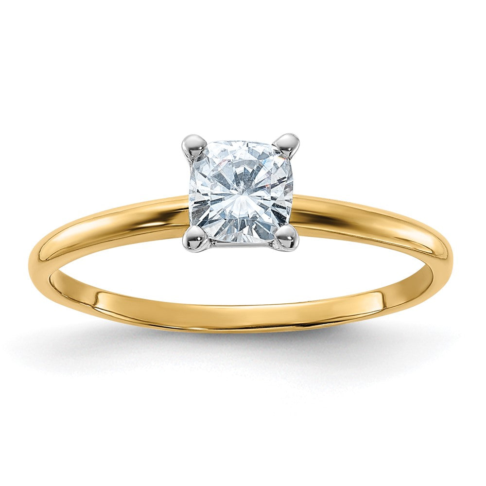 14k 1/2ct. D E F Pure Light Cushion Moissanite Solitaire Ring
