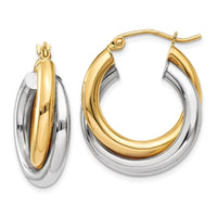 Thumbnail for 14k Two-tone Polished Double Tube Hoop Earrings