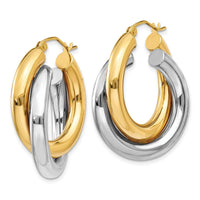 Thumbnail for 14k Two-tone Polished Double Tube Hoop Earrings
