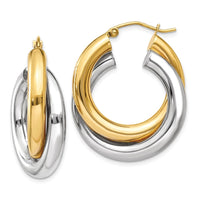 Thumbnail for 14k Two-tone Polished Double Tube Hoop Earrings
