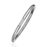 Thumbnail for 14k White and Diamond Domed Bangle Bracelet with Clasp (1/5 cttw) Bangles Angelucci Jewelry   