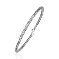 Thumbnail for 14k White Gold and Diamond 3mm Flexible Bangle Bracelet Bangles Angelucci Jewelry   