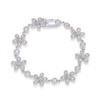 Thumbnail for 1.34Ct Rhodium Plated Antique Cubic Zirconia Chain of Flowers Bracelet Bracelets JGI   