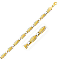 Thumbnail for 14k Two-Tone Gold Textured Curved Bar Link Bracelet Bracelets Angelucci Jewelry   