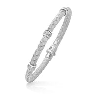 Thumbnail for 14k White Gold Rondelle Diamond Station Basket Weave Bracelet Bracelets Angelucci Jewelry   