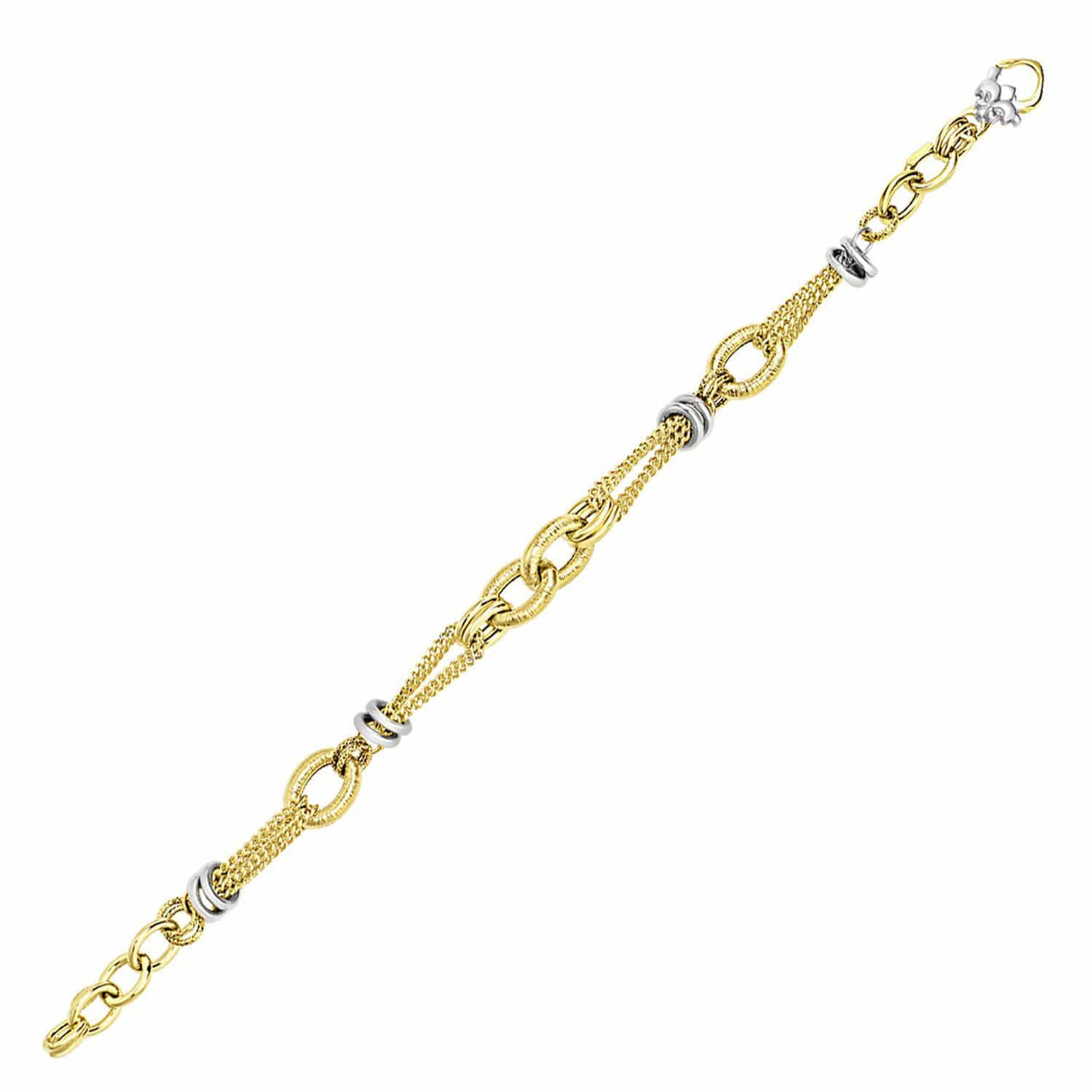 14k Two-Tone Gold Double Strand Textured Link Bracelet Bracelets Angelucci Jewelry   