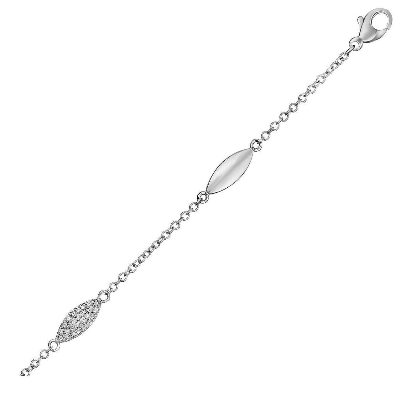 14k White Gold and Diamond Puff Marquise Motif Bracelet (1/10 cttw) Bracelets Angelucci Jewelry   