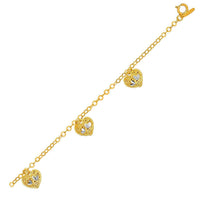 Thumbnail for 14k Yellow Gold Bracelet with Filigree Style Hearts Bracelets Angelucci Jewelry   