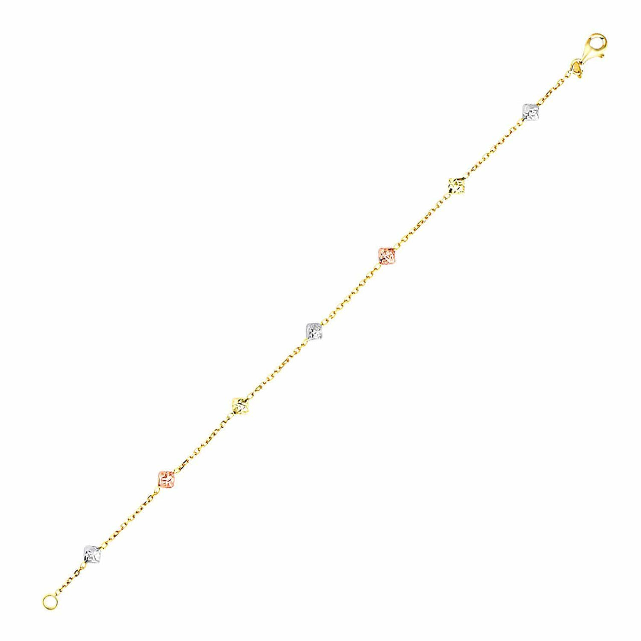 14k Tri-Color Gold Bracelet with Diamond Shape Faceted Style Stations Bracelets Angelucci Jewelry   