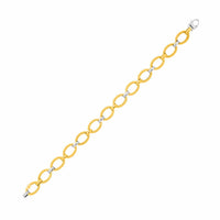 Thumbnail for 14k Two-Tone Gold Chain Bracelet with Textured Oval Links Bracelets Angelucci Jewelry   