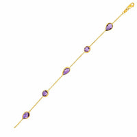 Thumbnail for 14k Yellow Gold Bracelet with Round and Pear-Shaped Amethysts Bracelets Angelucci Jewelry   