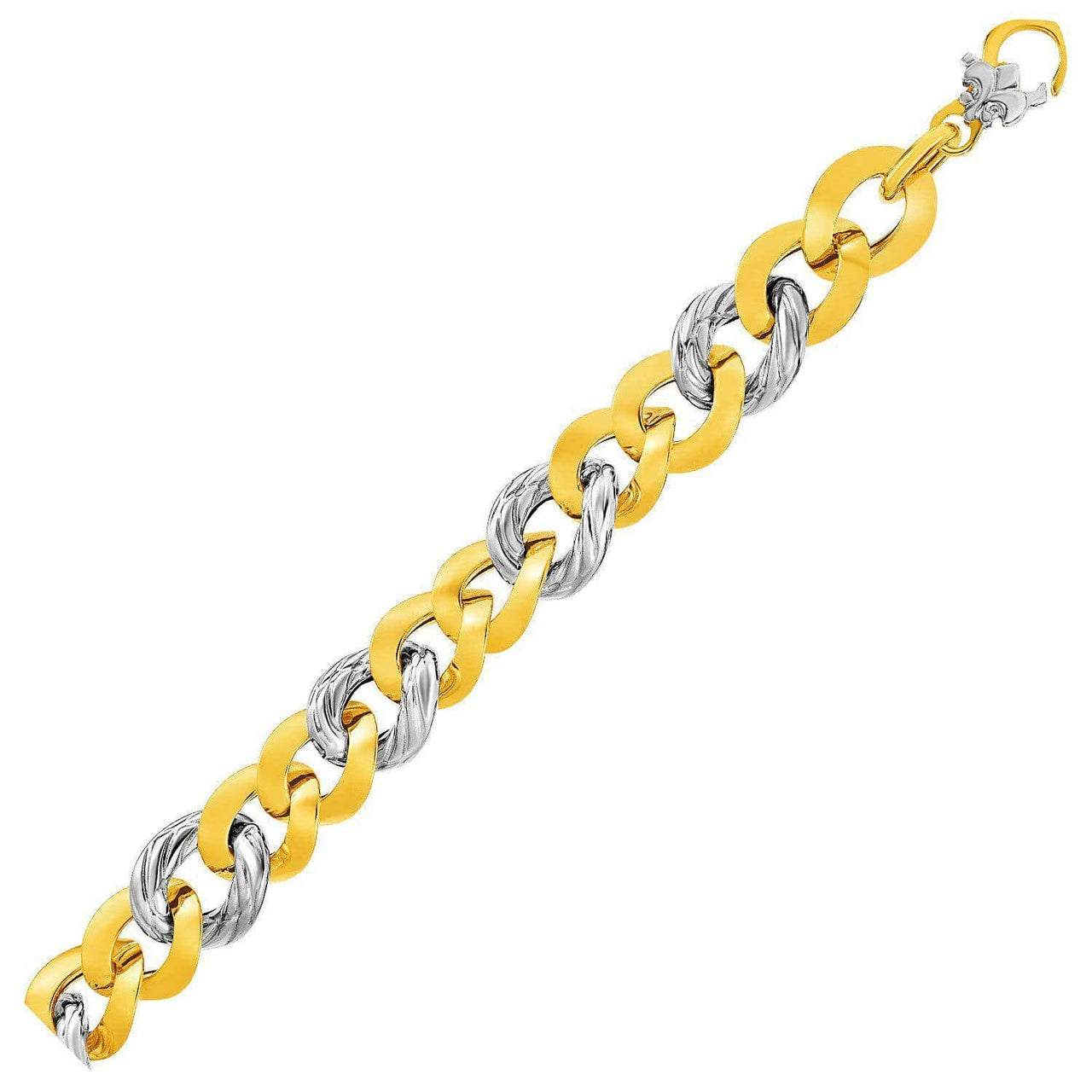 14k Two-Tone Yellow and White Gold Textured Oval Bracelet Bracelets Angelucci Jewelry   