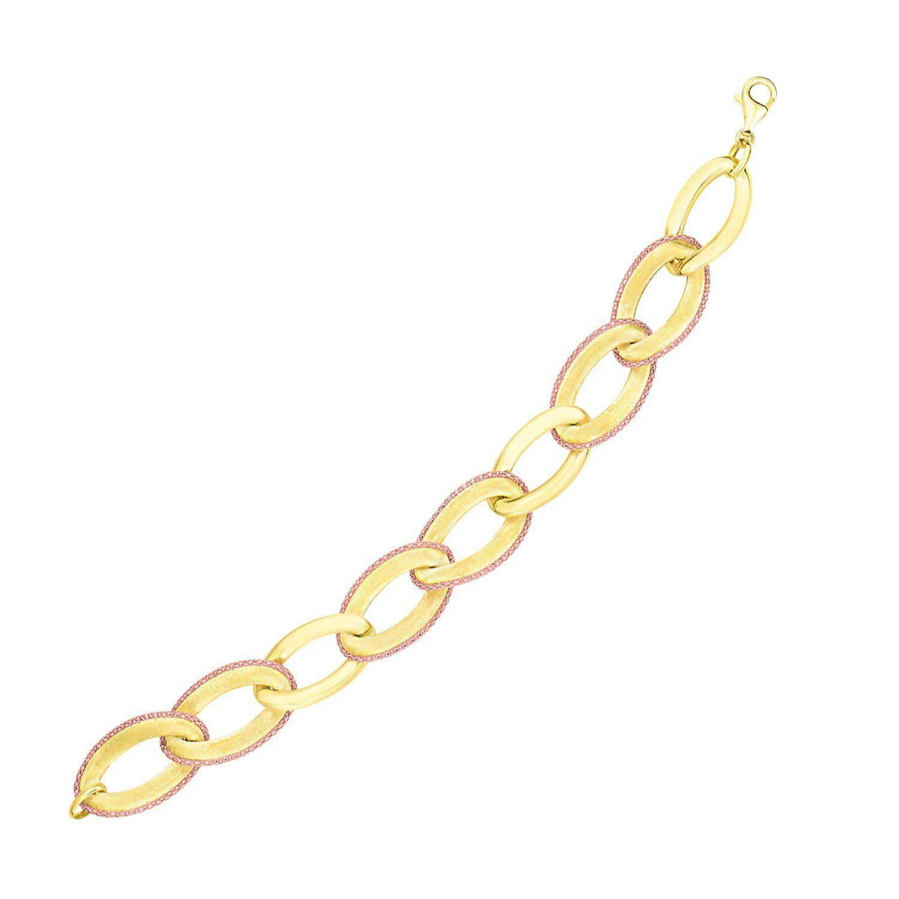 14k Yellow and Rose Gold Oval Link with Popcorn Trim Bracelet Bracelets Angelucci Jewelry   