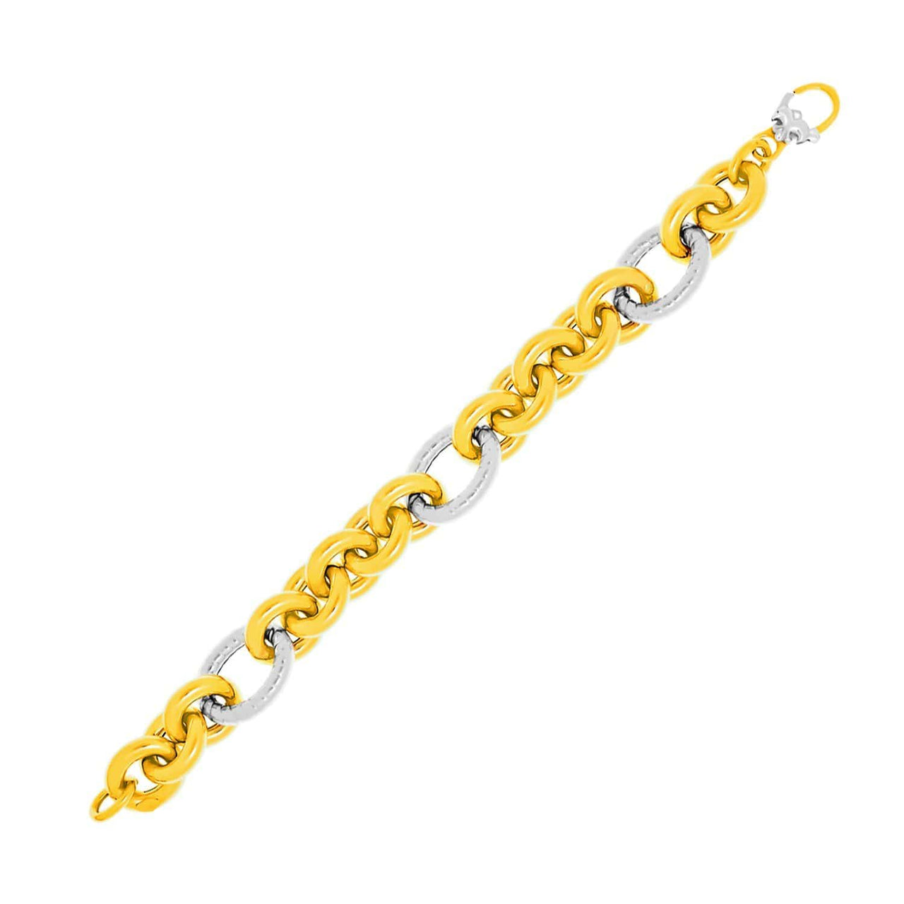 14k Two-Tone Gold Round and Textured Oval Link Bracelet Bracelets Angelucci Jewelry   