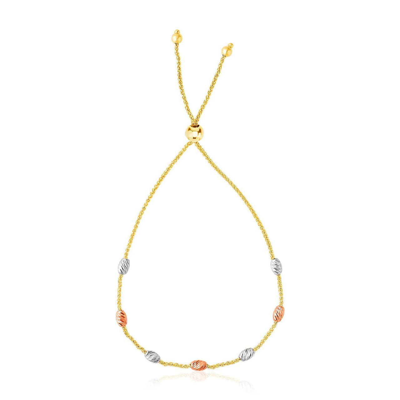 14k Tri-Color Gold Textured Oval Station Lariat Style Bracelet Bracelets Angelucci Jewelry   
