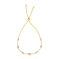 Thumbnail for 14k Tri-Color Gold Textured Oval Station Lariat Style Bracelet Bracelets Angelucci Jewelry   
