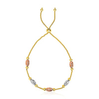 Thumbnail for 14k Tri-Gold Diamond Cut Oval Station Lariat Style Bracelet Bracelets Angelucci Jewelry   