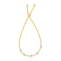 Thumbnail for 14k Two-Tone Gold Textured Round Bead Lariat Chain Bracelet Bracelets Angelucci Jewelry   