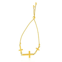 Thumbnail for 14k Yellow Gold Adjustable Bracelet with Three Crosses Bracelets Angelucci Jewelry   