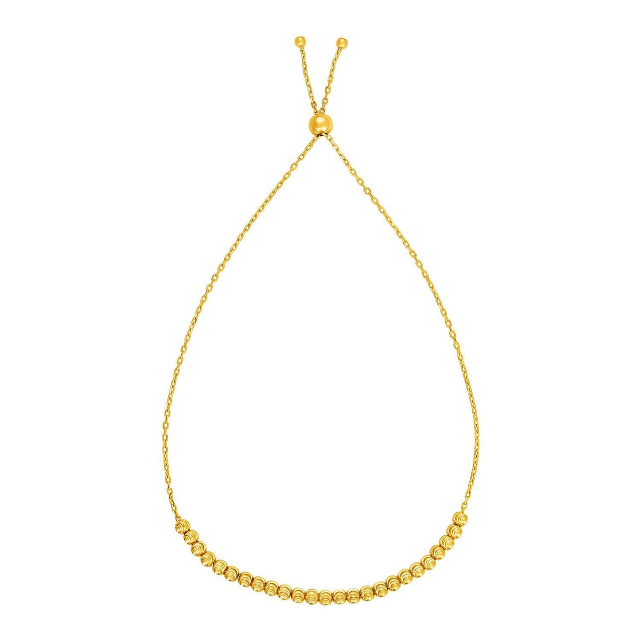 Adjustable Bracelet with Small Textured Beads in 14k Yellow Gold Bracelets Angelucci Jewelry   