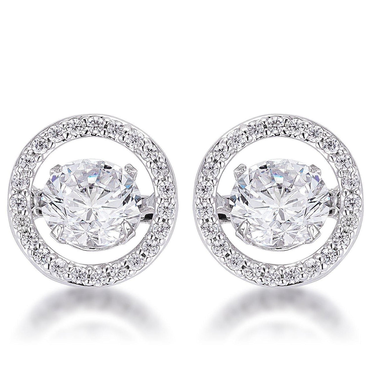 1.9Ct Rhodium Plated Pave Dancing CZ Halo Stud Earrings Earrings JGI   